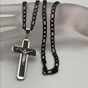 Cross and prayer our father, stainless steel chain